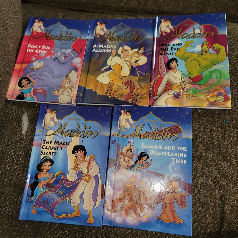 Disney Aladdin Hardcover Book Lot 5 Vintage 1993 Jasmine Genie Abu Magic Carpet
